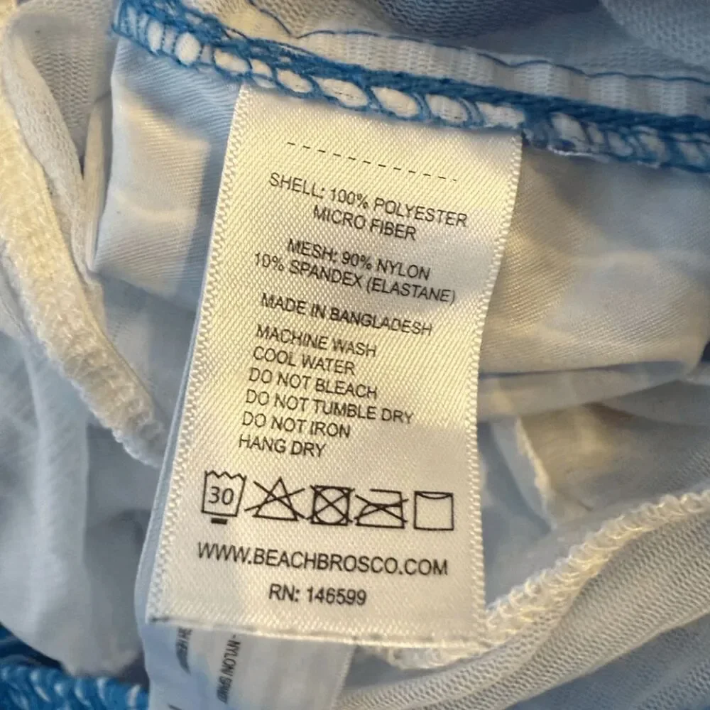 Beach Bros Mens Drawstring Striped Surfer‎ Swim Trunks Blue White Size Medium